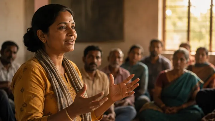 A woman leading a community discussion
